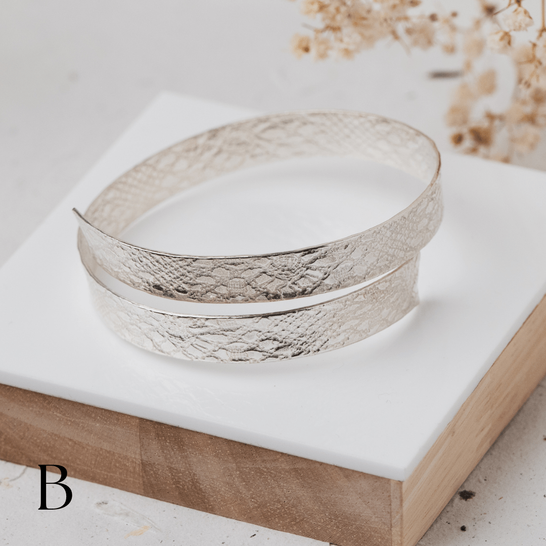Heavy lace silver ribbon bangle - The Studio at Wirksworth