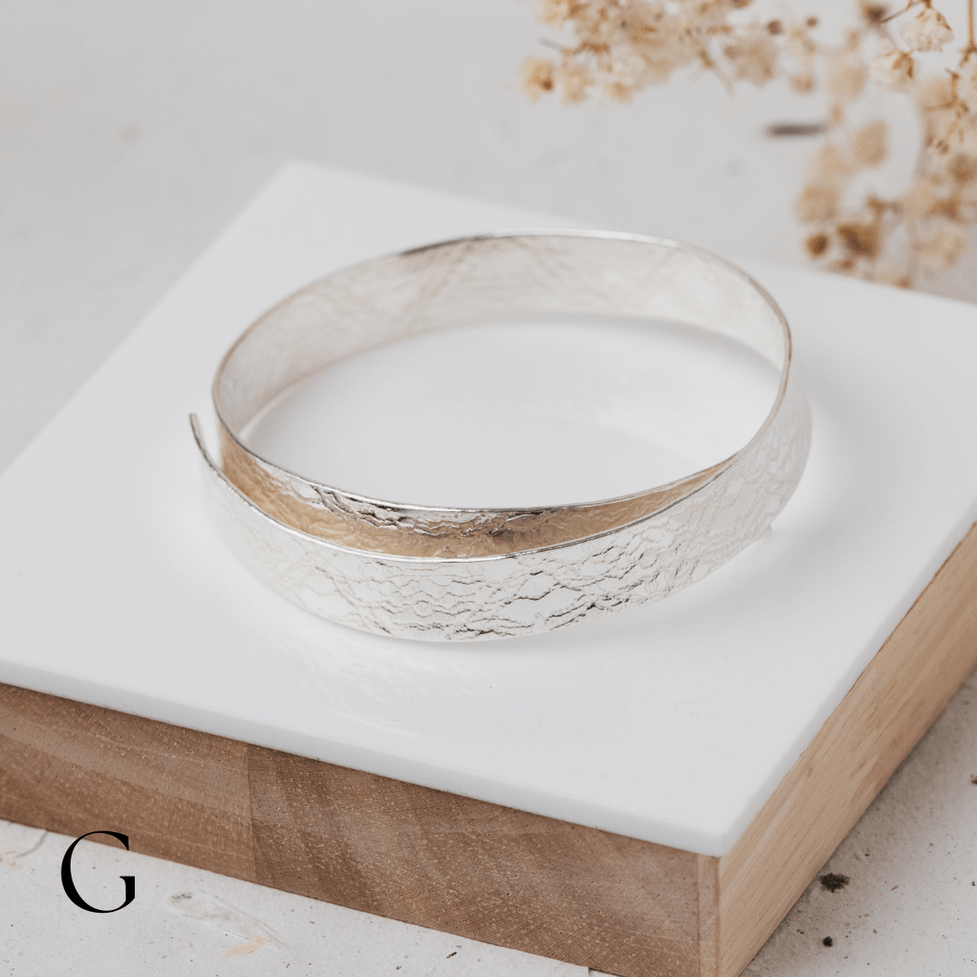 Heavy lace silver ribbon bangle - The Studio at Wirksworth