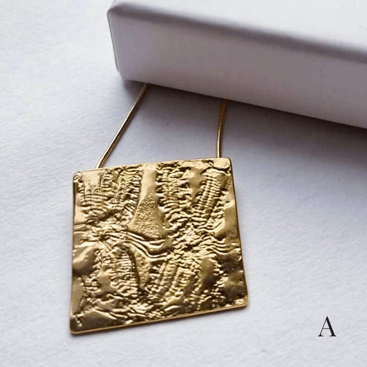 Flat lace pendant - gold plate - The Studio at Wirksworth