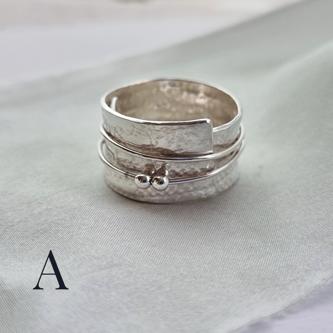 Silver lace rings with spinning accent beads - The Studio at Wirksworth