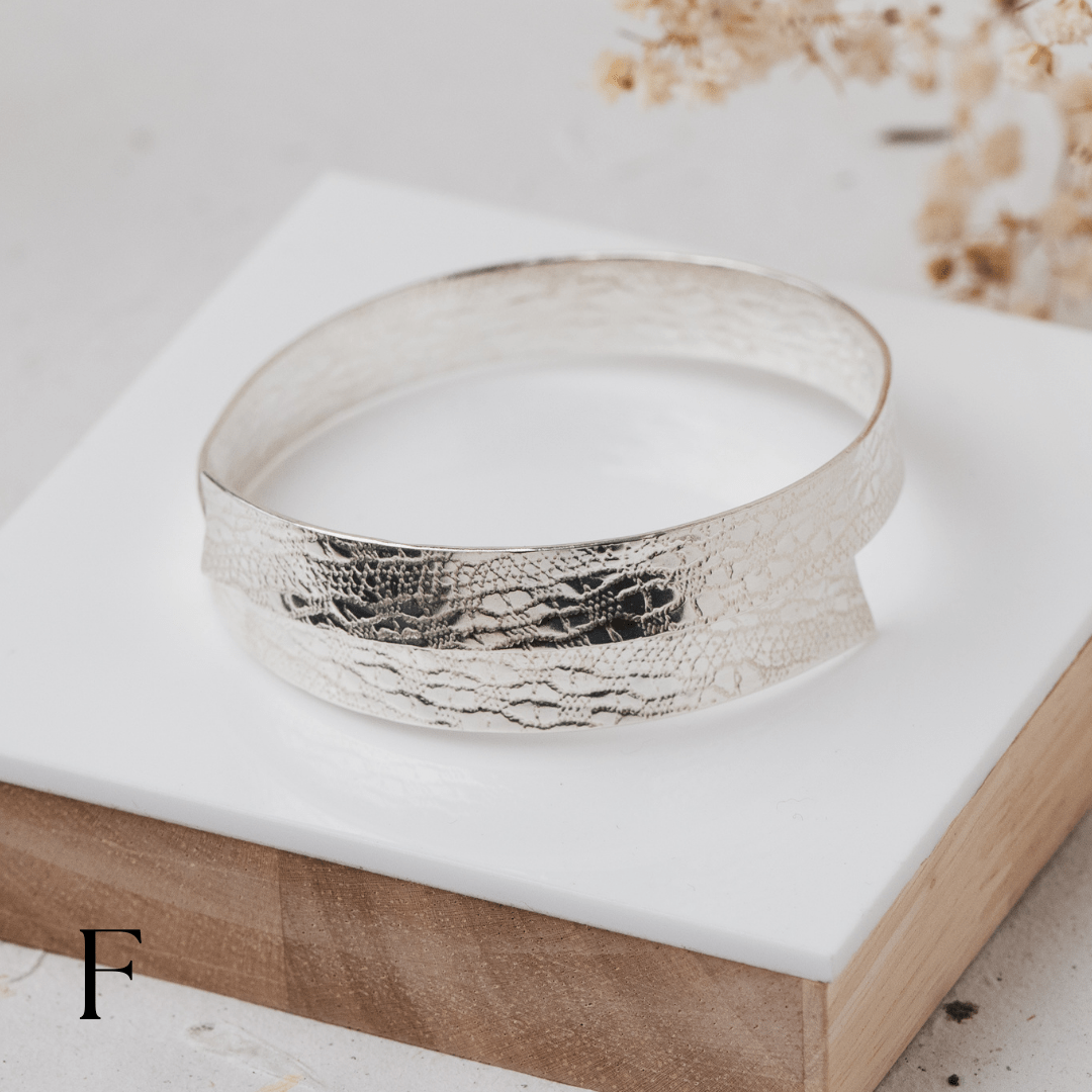 Heavy lace silver ribbon bangle - The Studio at Wirksworth