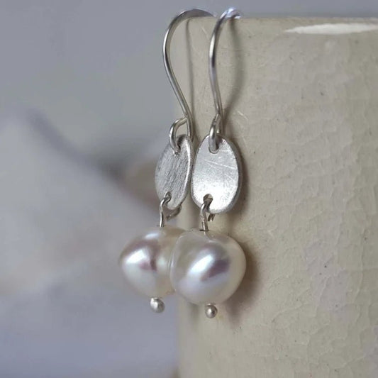 Freshwater pearl fine silver earrings - The Studio at Wirksworth