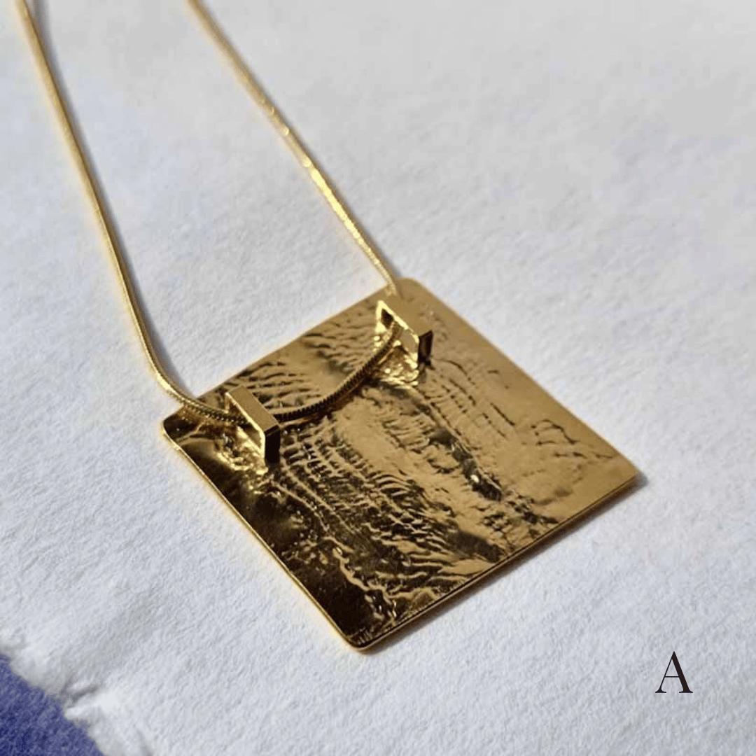 Flat lace pendant - gold plate - The Studio at Wirksworth
