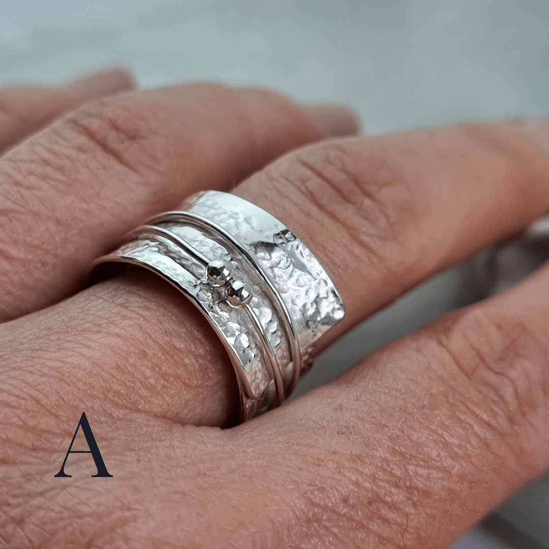 Silver lace rings with spinning accent beads - The Studio at Wirksworth