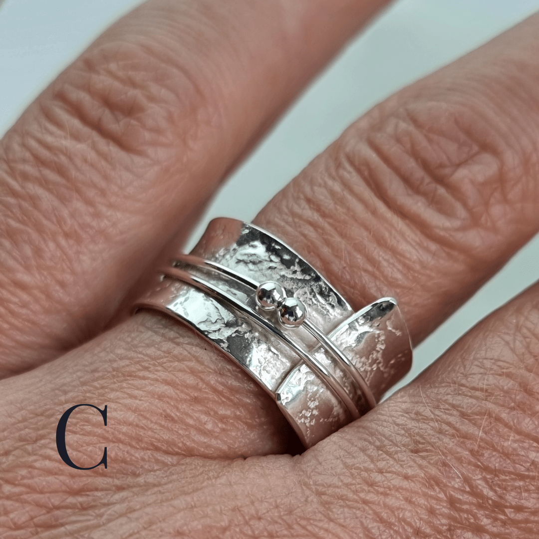 Silver lace rings with spinning accent beads - The Studio at Wirksworth