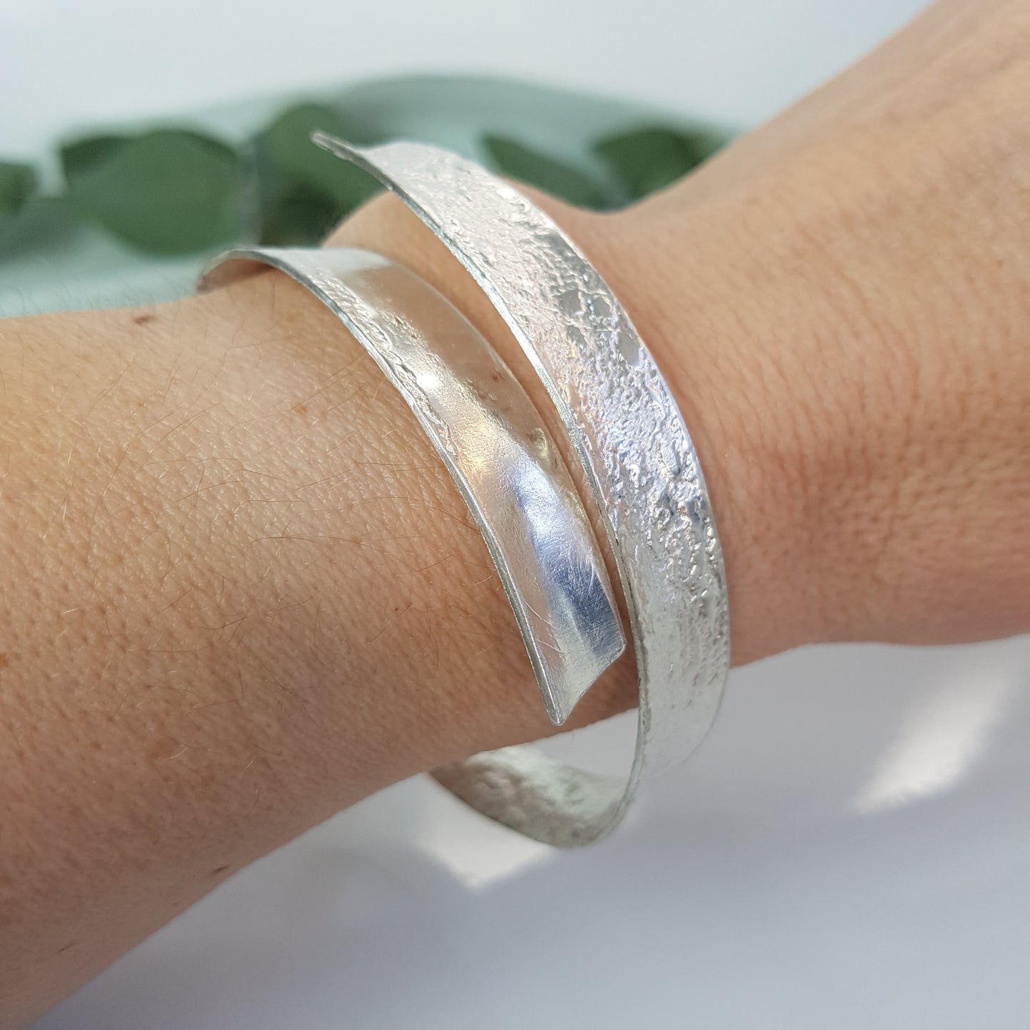 Heavy lace silver ribbon bangle - The Studio at Wirksworth