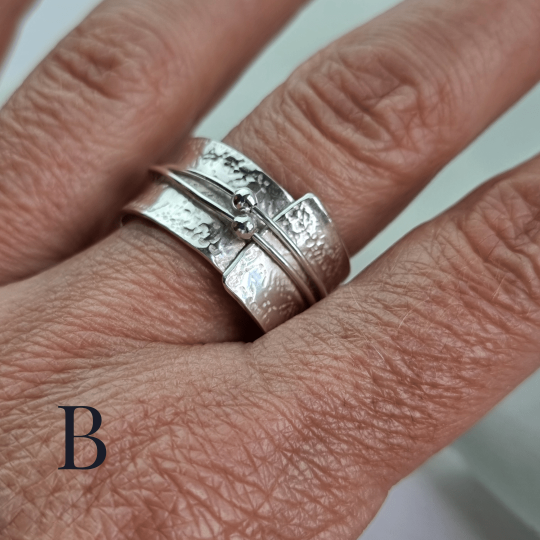 Silver lace rings with spinning accent beads - The Studio at Wirksworth