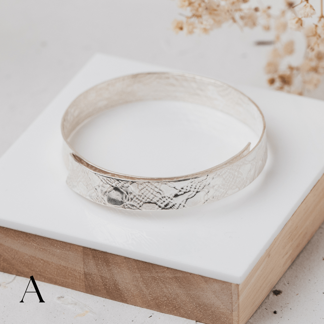 Heavy lace silver ribbon bangle - The Studio at Wirksworth