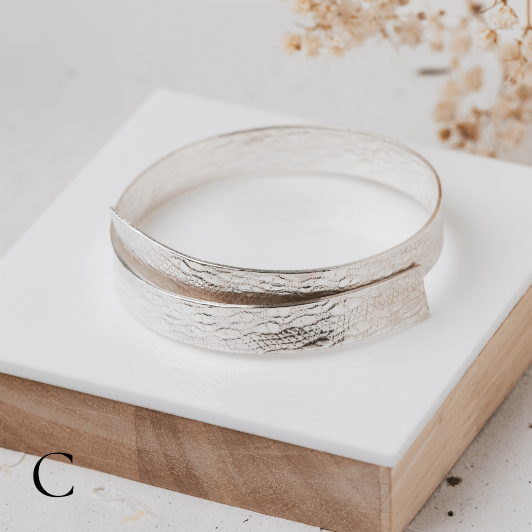 Heavy lace silver ribbon bangle - The Studio at Wirksworth