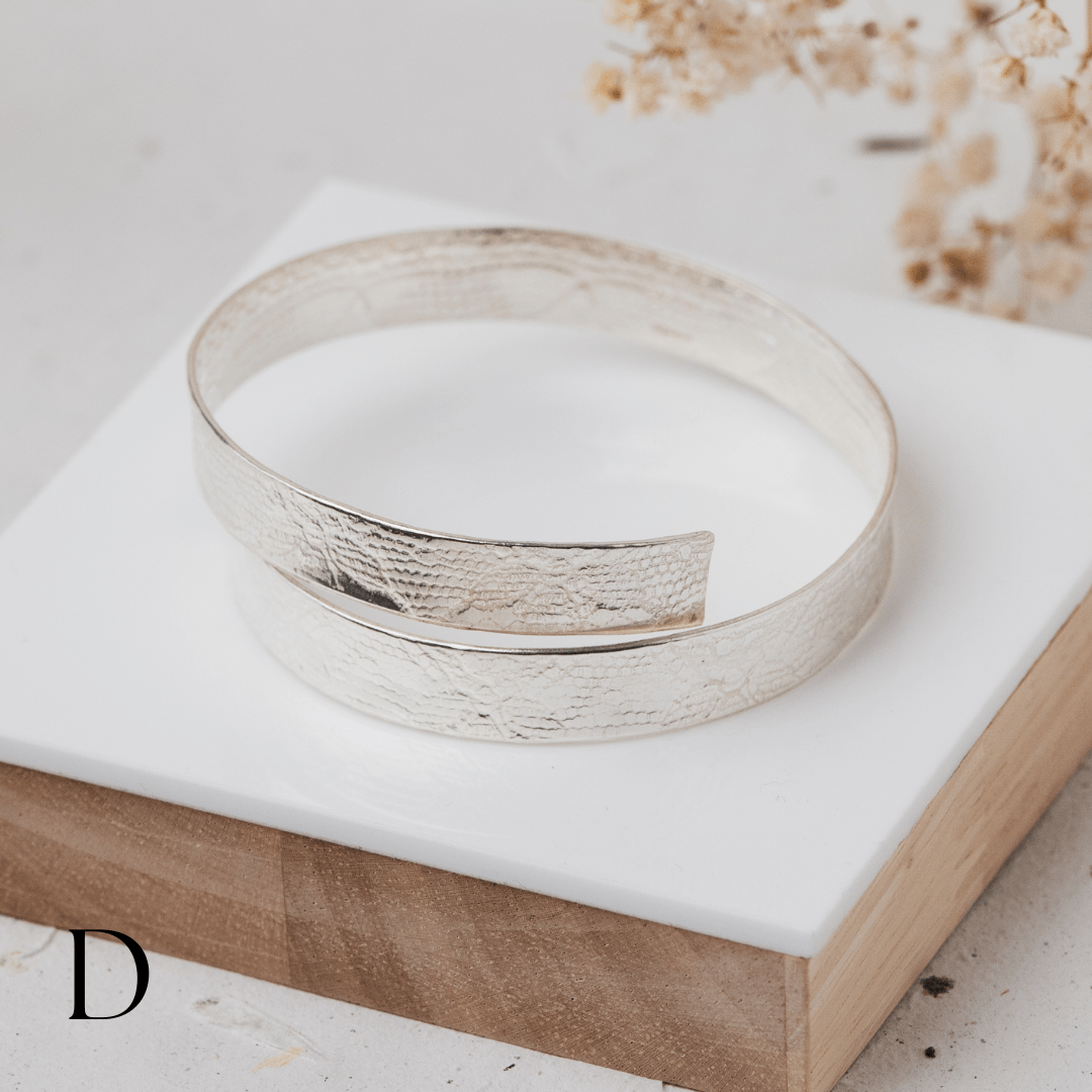 Heavy lace silver ribbon bangle - The Studio at Wirksworth