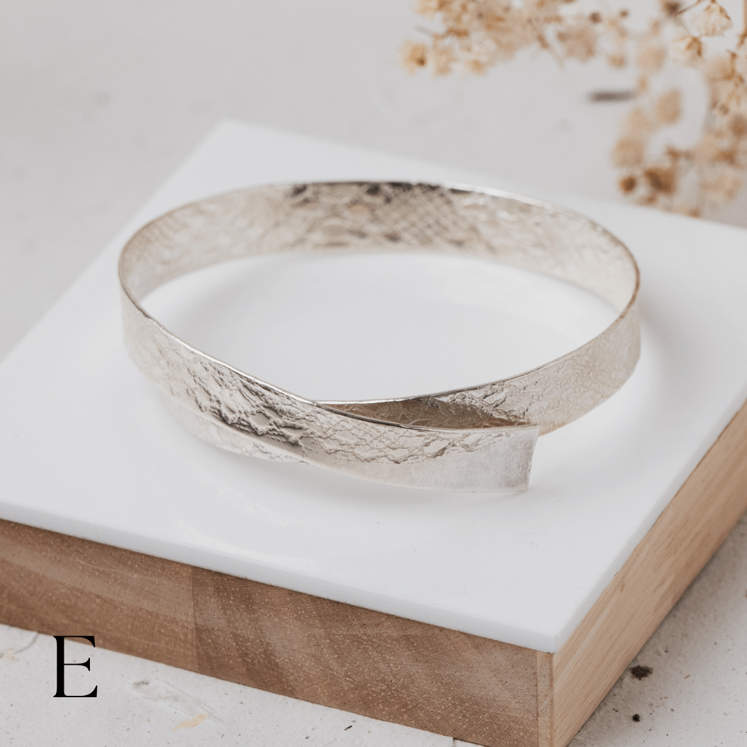 Heavy lace silver ribbon bangle - The Studio at Wirksworth