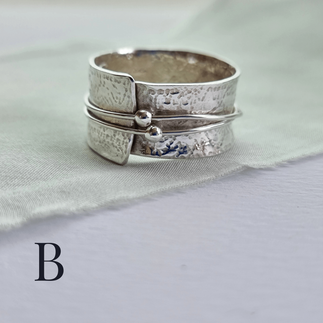 Silver lace rings with spinning accent beads - The Studio at Wirksworth