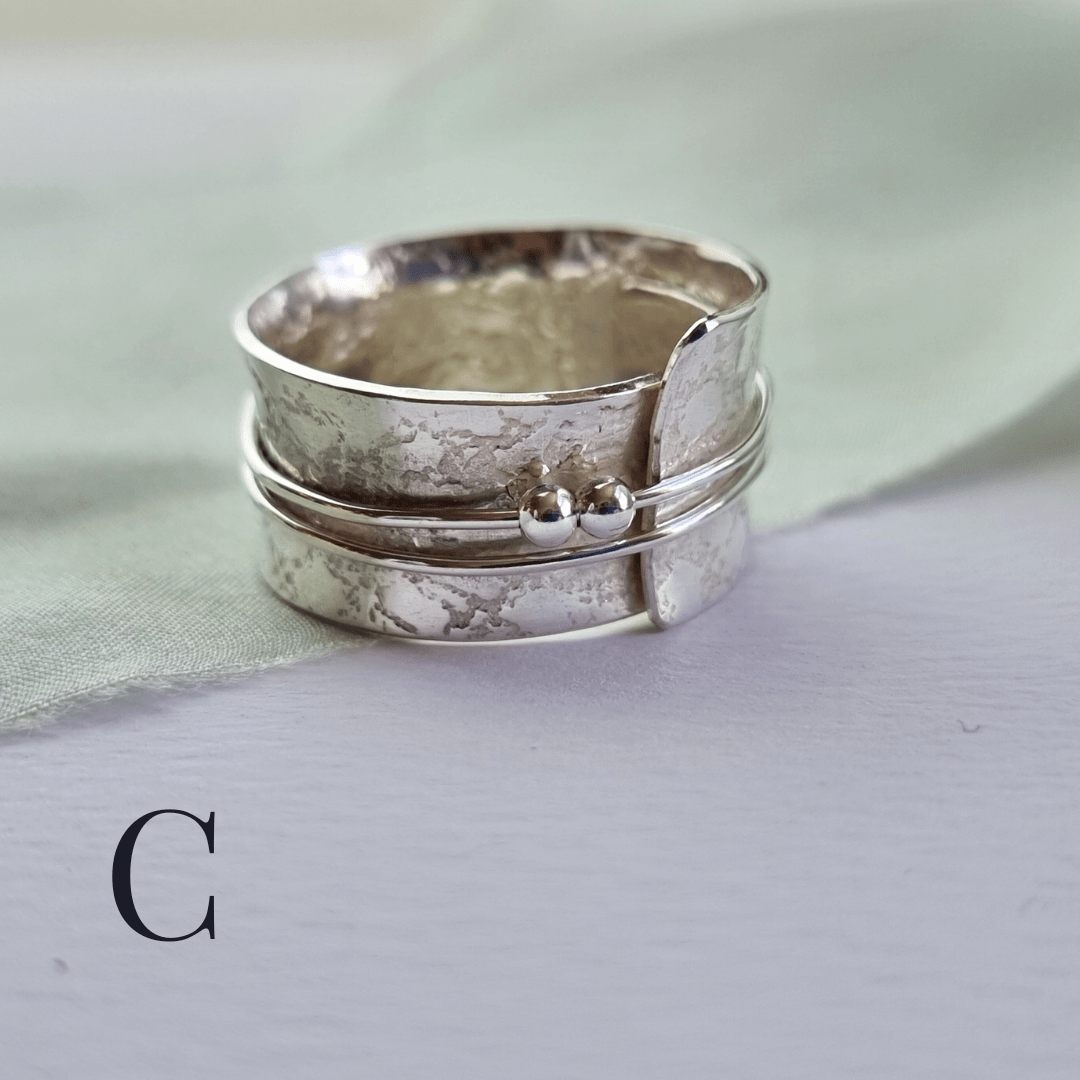 Silver lace rings with spinning accent beads - The Studio at Wirksworth