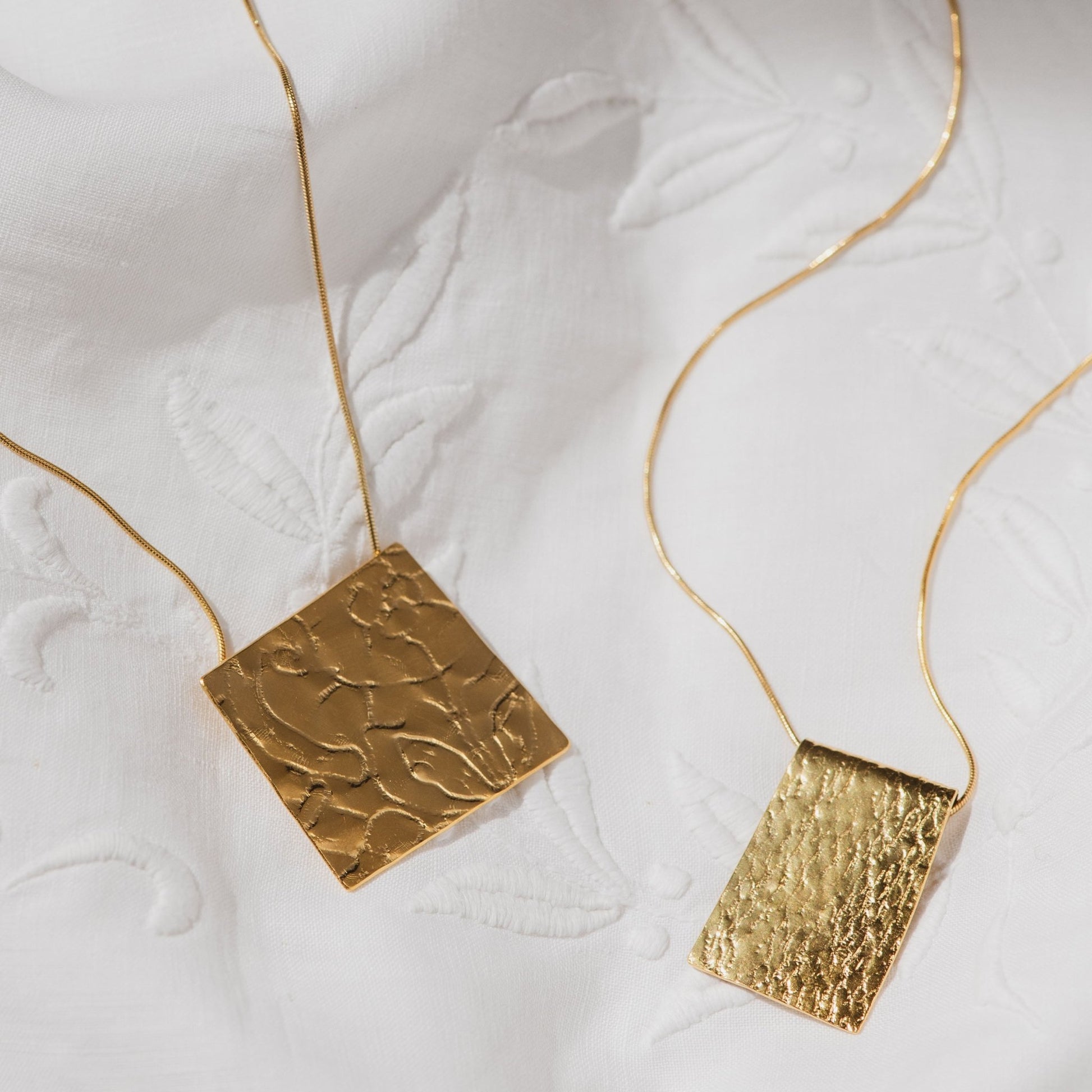 Flat lace pendant - gold plate - The Studio at Wirksworth